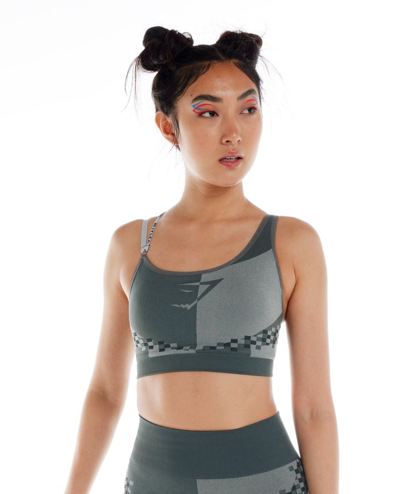 Women's Gymshark Wtflex Cyborg Seamless Sports Bra Grey / Green | NZ 2JVABY